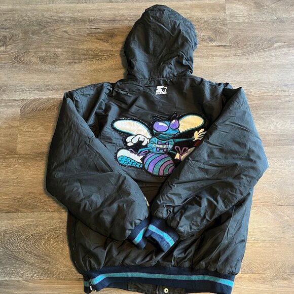 Vintage Charlotte Hornets Starter Jacket 90s Puffer Mens Large Black- Size Large - Picture 6 of 6